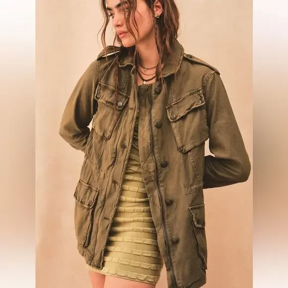 Free People Utility Cargo Jacket in Olive Green Size Small - Picture 3 of 12